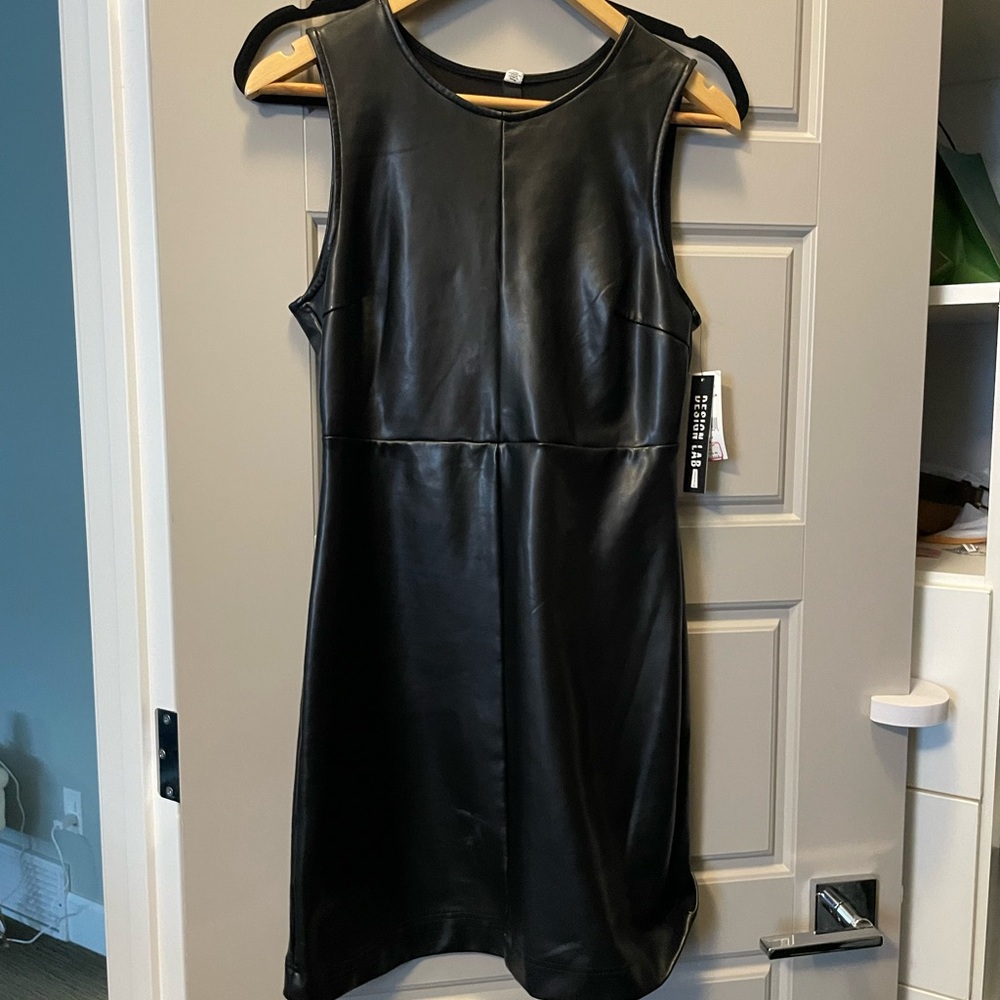 Design Lab Lord & Taylor Black Faux Leather Mini Dress